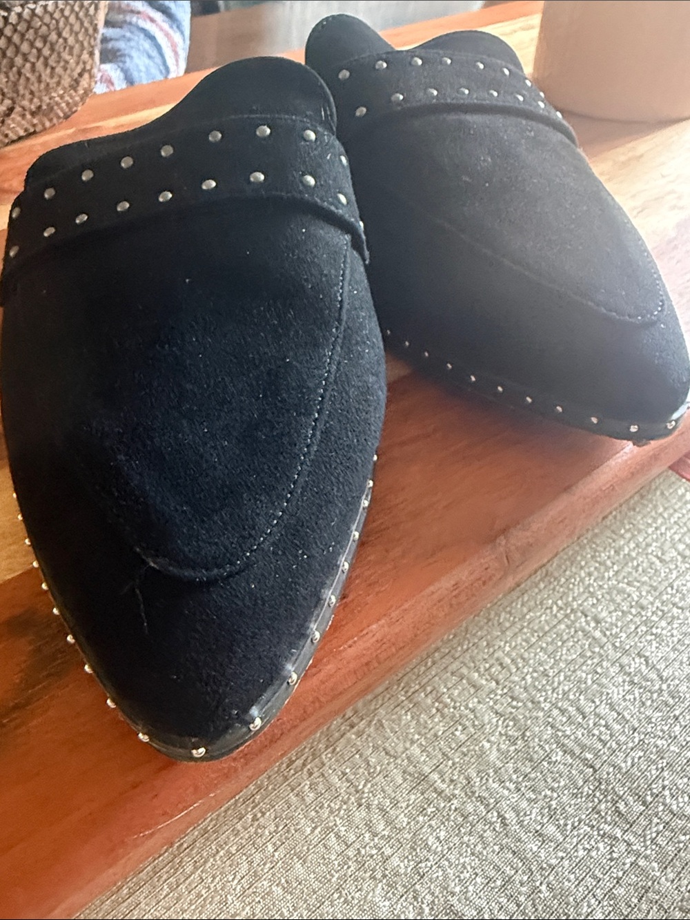 Aldo Black Suede Studded Pointed-Toe Mules 8 - Picture 2 of 7